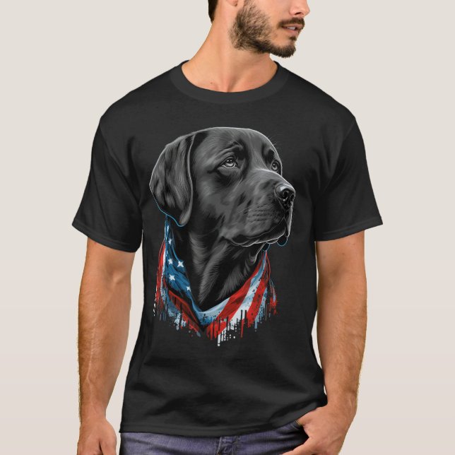USA 4. Juli Black Patriotic American Labrador T-Shirt (Vorderseite)