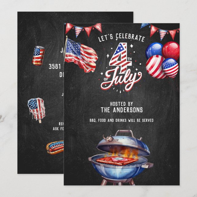 USA 4. Juli GRILLEN Food and Drinks Party Einladung (Vorne/Hinten)