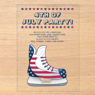 USA 4. Juli Hockey Schlittschuh Acryleinladungen