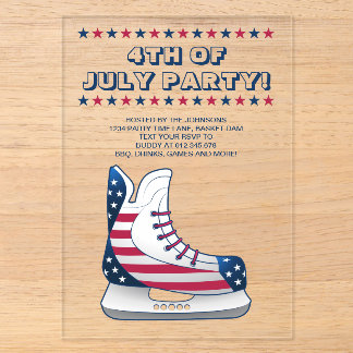 USA 4. Juli Hockey Schlittschuh Acryleinladungen