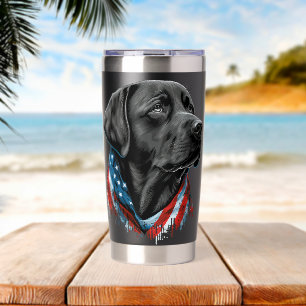 USA 4. Juli schwarz Patriotic American Labrador Thermobecher