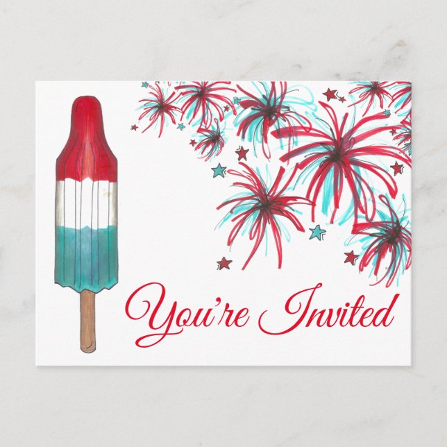 USA 4. Party Feuerwerk Rocket Pop Einladung (Vorderseite)
