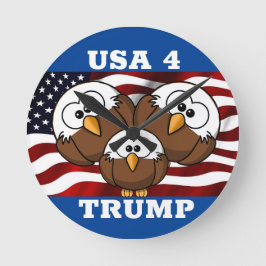 "USA 4 TRUMP" CARTOON EGALER WAHLKLOCK RUNDE WANDUHR