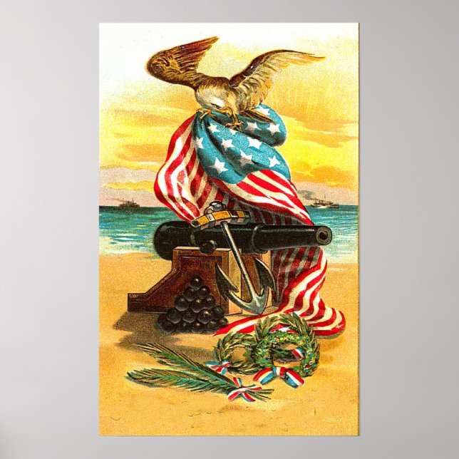 USA Adler und Flagge Poster (Vorne)