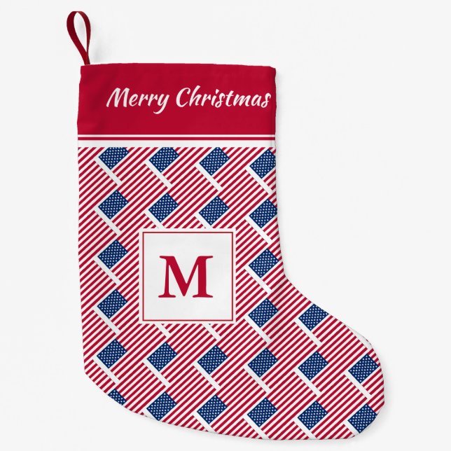 USA AMERICA Flag Monogram Custom Text Kleiner Weihnachtsstrumpf (Vorderseite)