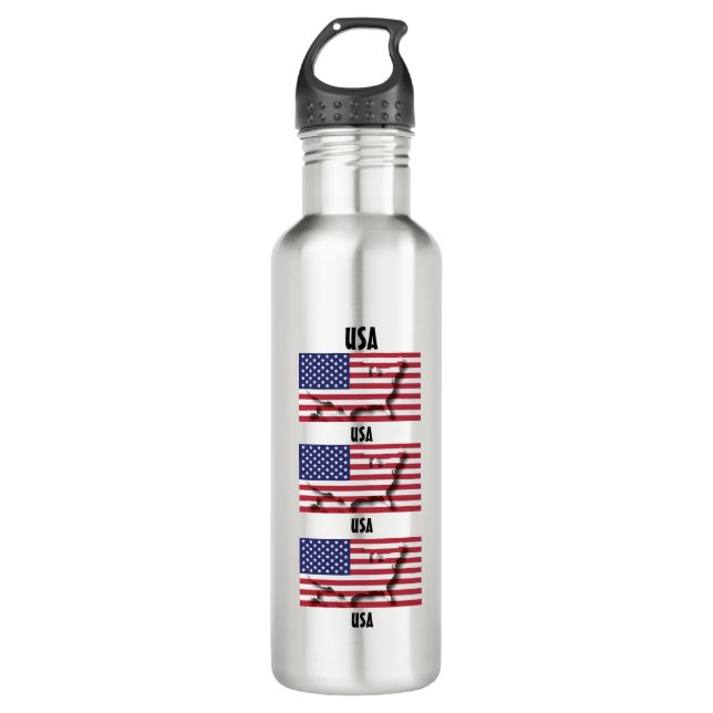 USA AMERICA FLAG Personalisiert Text 3 Foto Edelstahlflasche (Vorderseite)