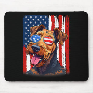 Usa America Flagge Airedale Terrier Hund 4. Juli  Mousepad