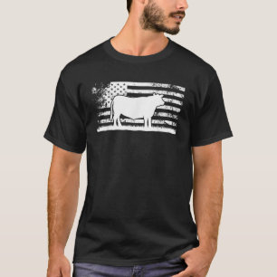 USA American Flag America Cow Red Angus Rancher T-Shirt