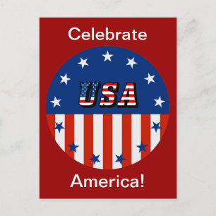 USA - American Flag and Stars in Circle Postcard Postkarte