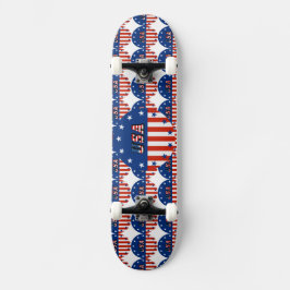 USA - American Flag and Stars in Circle Skate Deck Skateboard