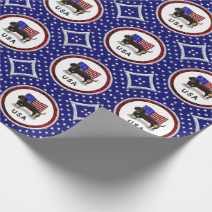 USA American Flag Dackel Dachshund (schwarz & tan) Geschenkpapier