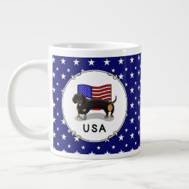 USA American Flag Dackel Dachshund (schwarz & tan) Jumbo-Tasse