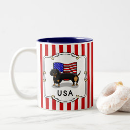 USA American Flag Dackel Dachshund (schwarz & tan) Zweifarbige Tasse