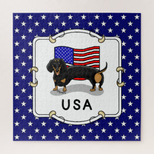 USA American Flag Dackel - (schwarz & tan)