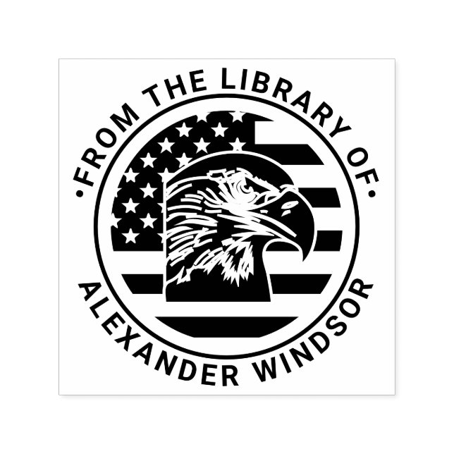USA American Flag, Eagle Head Library Book Name Permastempel (Design)