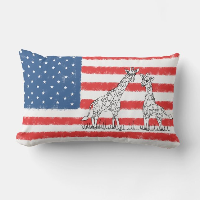 USA American Flag Giraffe Conservation Doodle Lendenkissen (Vorderseite)