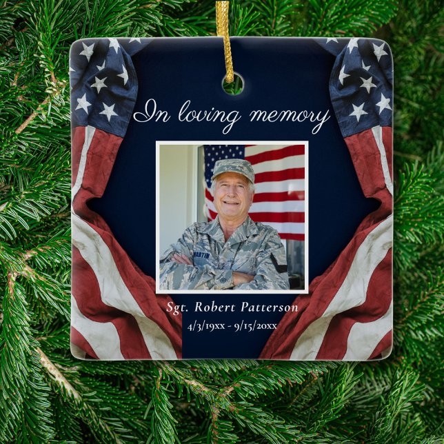 USA American Flag In Loving Memory Photo Memorial Keramikornament (Von Creator hochgeladen)