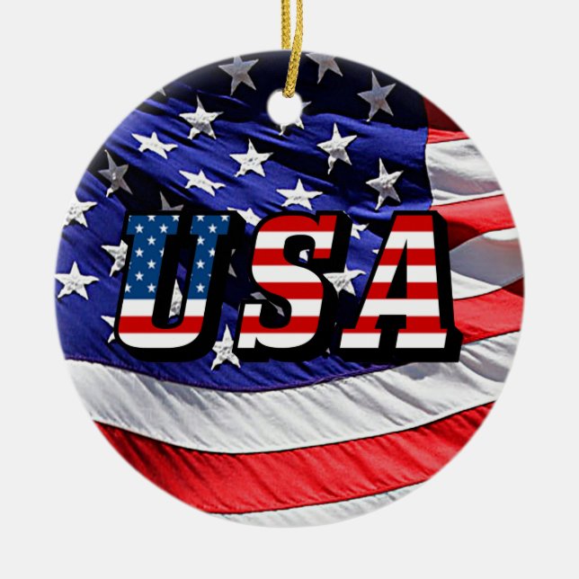 USA - American Flag Keramik Rd Christmas Ornament (Vorne)