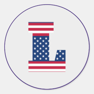 USA American Flag Letter L Runder Aufkleber