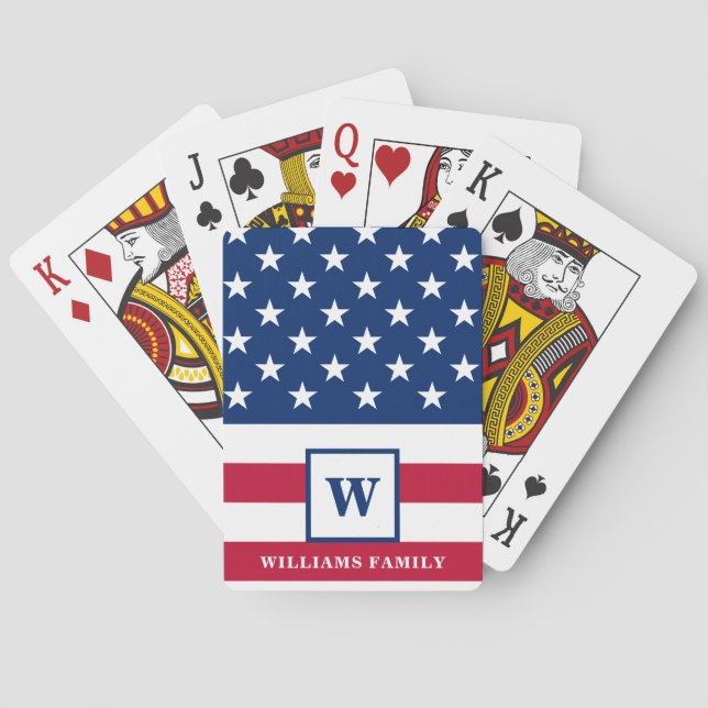 USA American Flag Monogram Family Name 4. Juli Spielkarten (Rückseite)