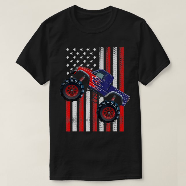 USA American Flag Monster Truck 4. Juli Patrio T-Shirt (Design vorne)