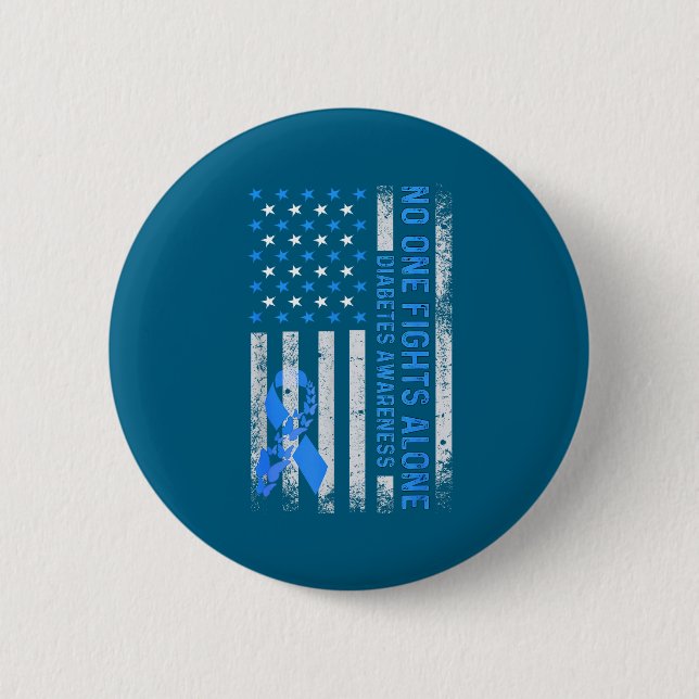 Usa American Flag No Fighting Alone Diabetes Aware Button (Vorderseite)