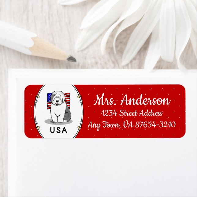 USA American Flag Old English Sheepdog (Gray 1) (Insitu)