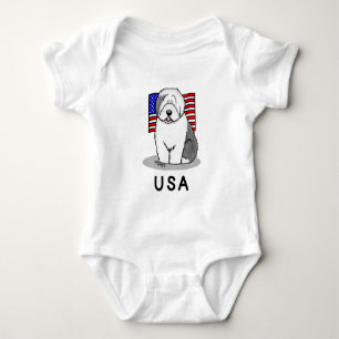 USA American Flag Old English Sheepdog (Gray 1) Baby Strampler