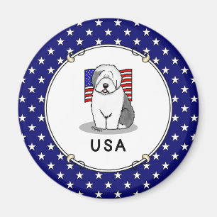 USA American Flag Old English Sheepdog (Gray 1) Magnet