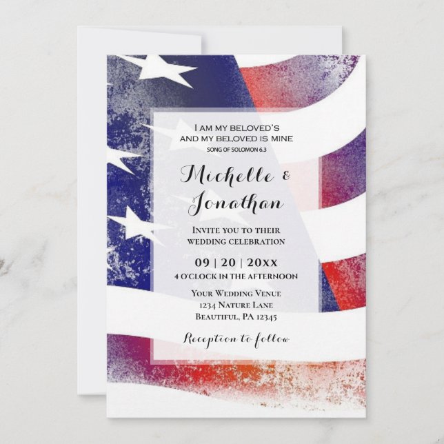 USA American Flag Patriotic Christlich Wedding Einladung (Vorderseite)
