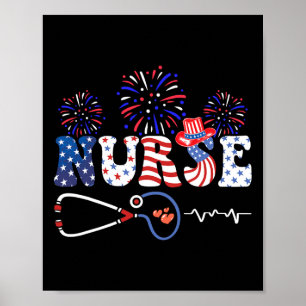 USA American Flag Patriotic Nurse Stethoscope 4. Poster