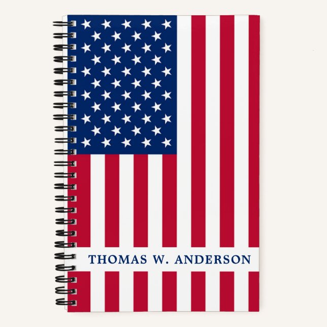 USA American Flag Patriotic Red White Blue Name Notizbuch (Vorderseite)