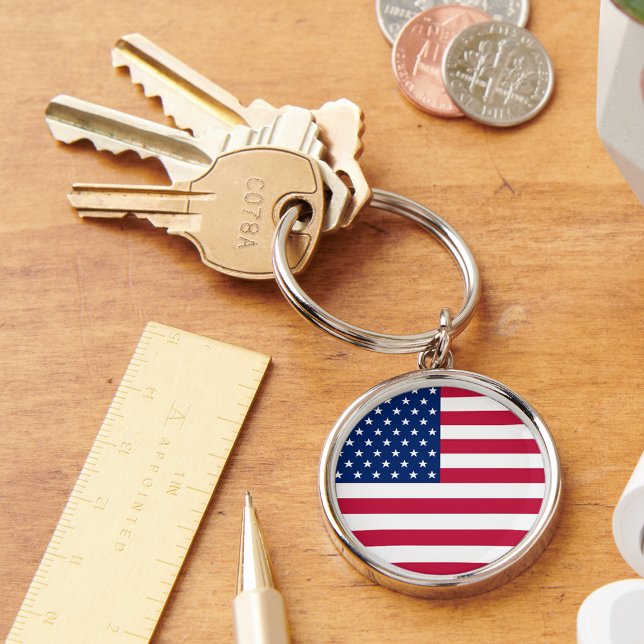 USA American Flag Patriotic Round Metal Schlüssela Schlüsselanhänger (USA American Flag Patriotic Round Metal Keychain)