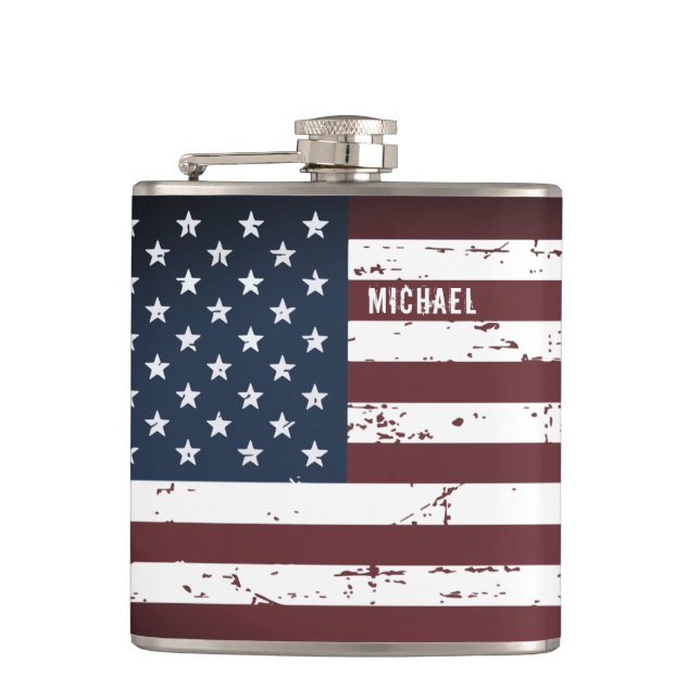USA American Flag Patriotic Stars Streifen Flachmann (Vorderseite)