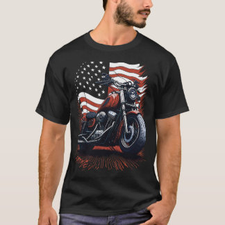 USA American Flag Rider Motorcycle Veteran Biker T-Shirt