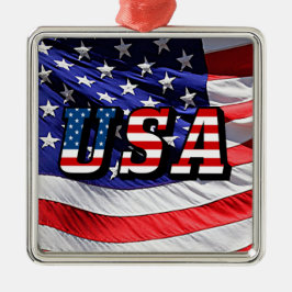 USA - American Flag Sq Metal Christmas Ornament Aus Metall