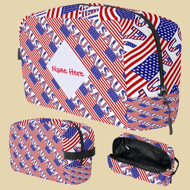 USA American Flag Tíled Red Personalization Waschbeutel (Von Creator hochgeladen)