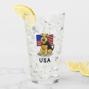 USA American Flag Welsh Terrier Dog Niedlich Patri Glas