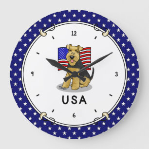 USA American Flag Welsh Terrier Dog Niedlich Patri Große Wanduhr