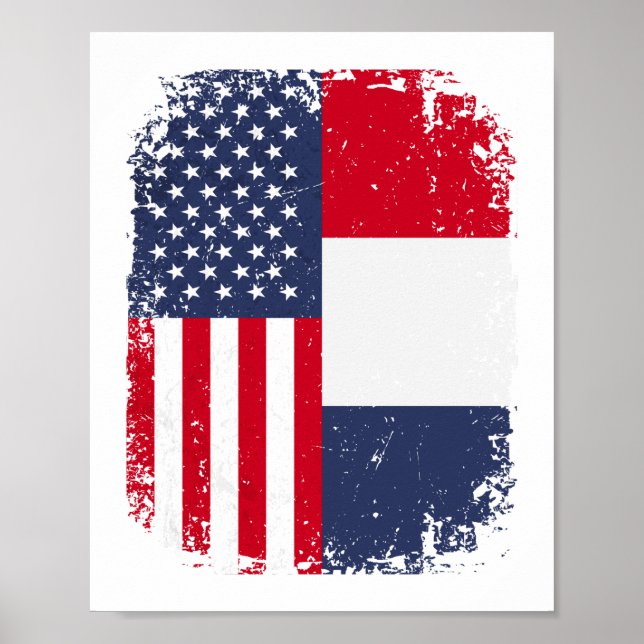 USA American France French Flag Poster (Vorne)