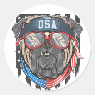 USA American Patriotic Dog Runder Aufkleber