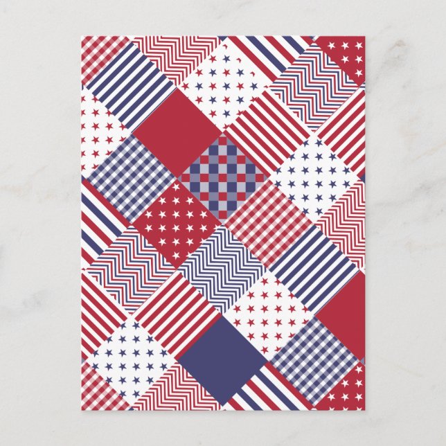 USA Americana Diagonal Red White & Blue Quilt Postkarte (Vorderseite)