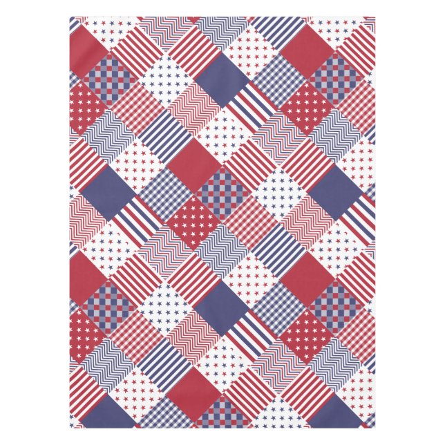 USA Americana Diagonal Red White & Blue Quilt Tischdecke (Vorderseite)