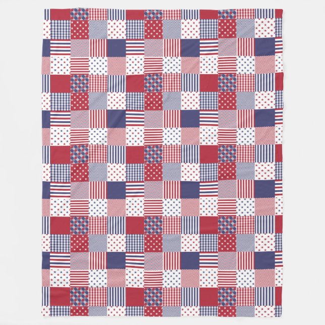 USA-AmericanaPatchwork-rotes weißes u. blau Fleecedecke (Vorderseite)