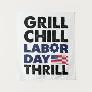 USA Amerika Grill Chill Labour Day Thrill GRILLEN  Wandteppich