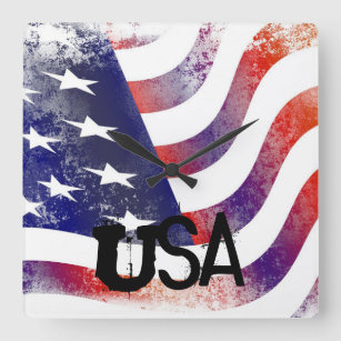 USA - Amerikanische Flag-Uhr Quadratische Wanduhr