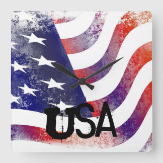 USA - Amerikanische Flag-Uhr Quadratische Wanduhr
