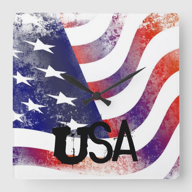 USA - Amerikanische Flag-Uhr Quadratische Wanduhr (Vorderseite)