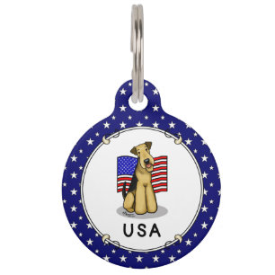 USA Amerikanische Flagge Airedale Terrier Hund - C Haustiermarke