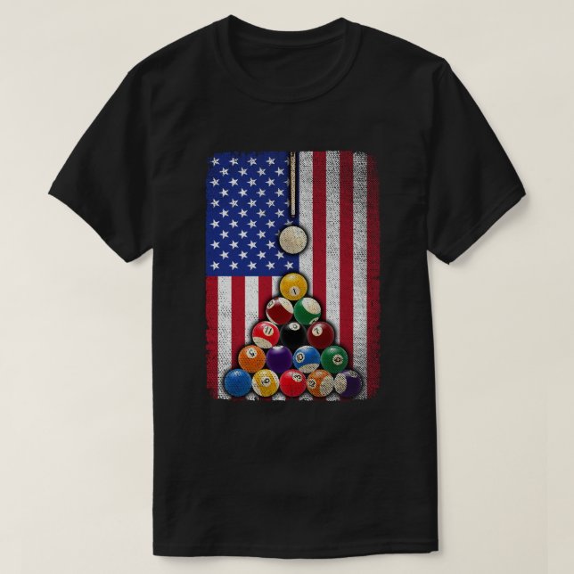 USA amerikanische Flagge Billiard 8 Ball Pool Play T-Shirt (Design vorne)